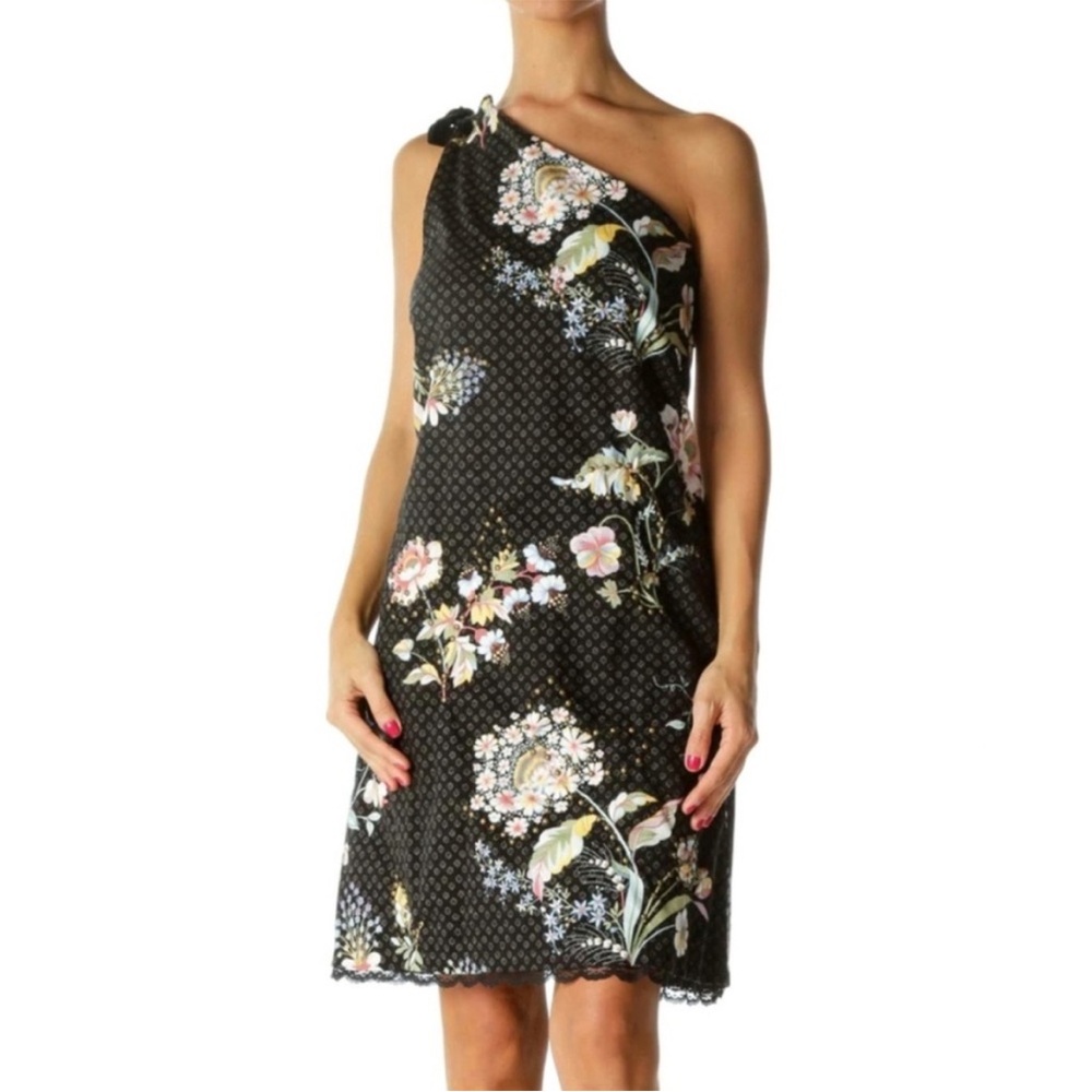 NWT MAEVE ANTHROPOLOGIE ASHBURY BLACK FLORAL STUDDED ONE SHOULDER DRESS SIZE 2